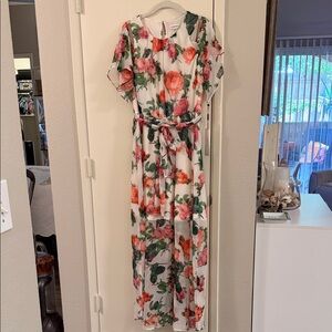 Calvin Klein Floral Maxi Dress in White, Pink & Green